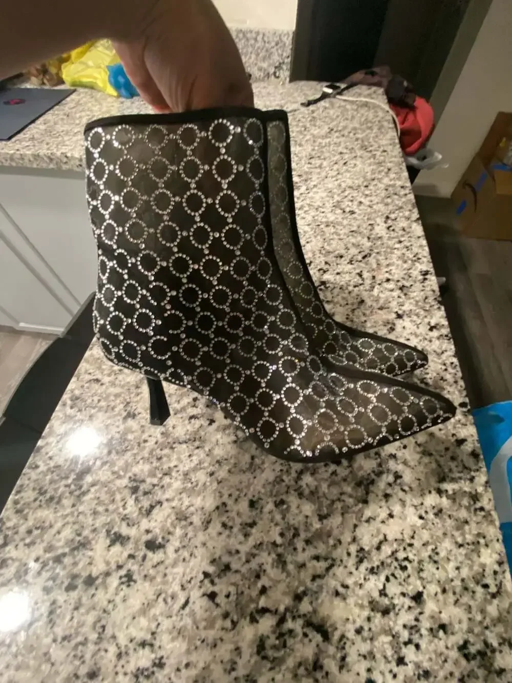 I.N.C. International Concepts Pointed Toe Mesh Rhinestone Stiletto Ankle Boots